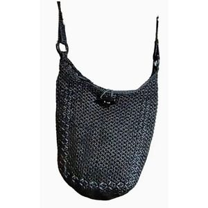 Black Crochet Hobo Purse w/ Crisscross Accents, Boho
